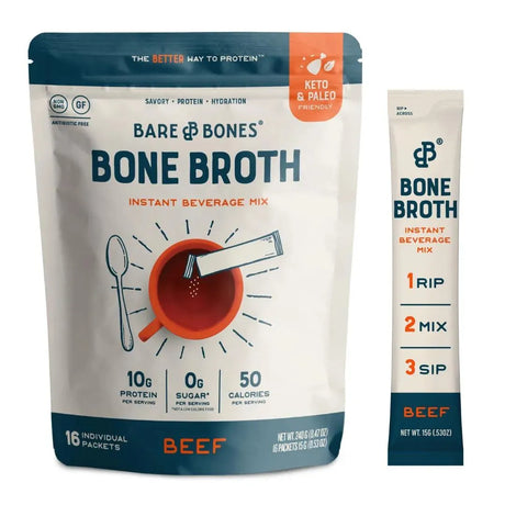 BARE & BONES - Bare Bones Beef Bone Broth Instant Powdered Mix 15Gr. 16 Paquetes - The Red Vitamin MX - Suplementos Alimenticios - {{ shop.shopifyCountryName }}