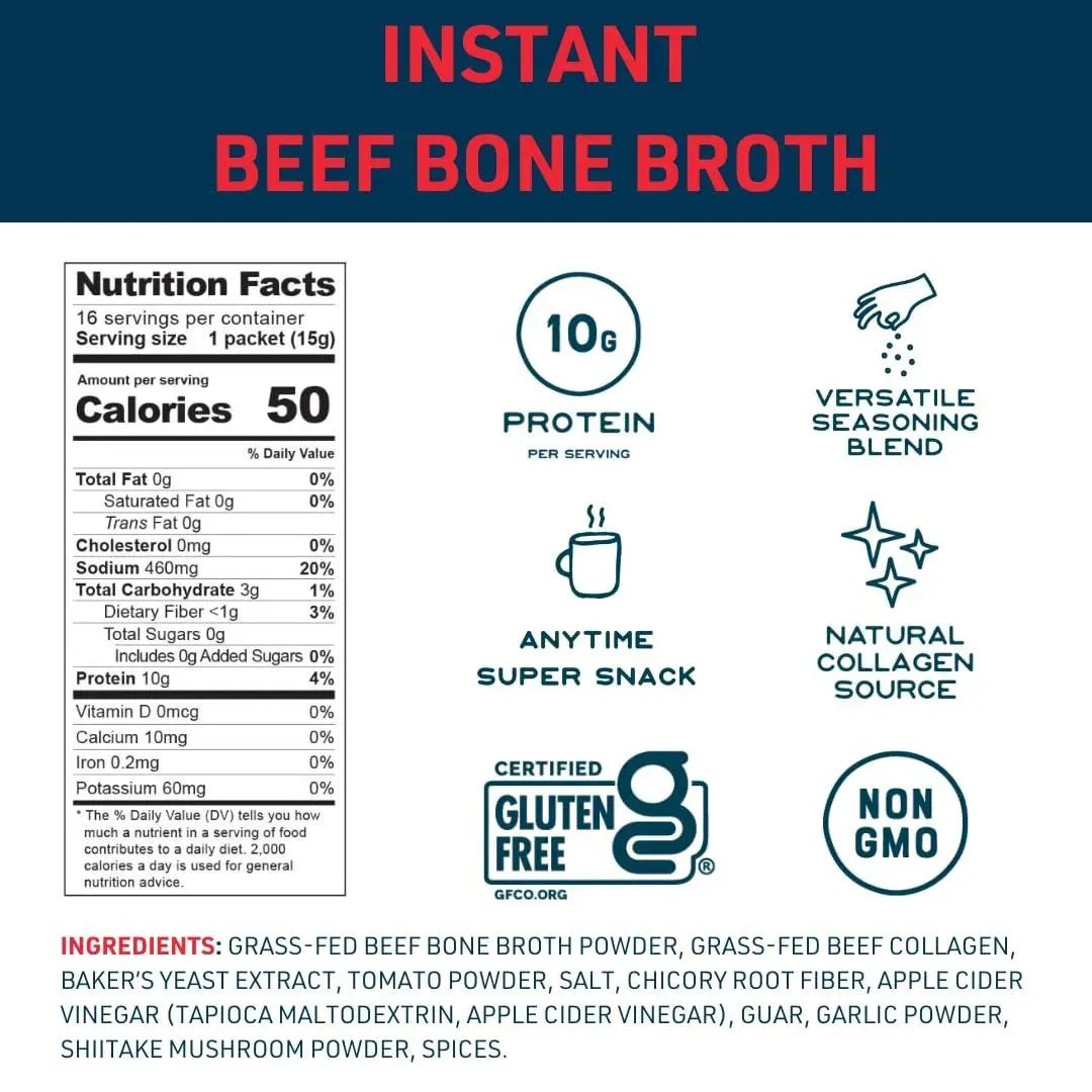 BARE & BONES - Bare Bones Beef Bone Broth Instant Powdered Mix 15Gr. 16 Paquetes - The Red Vitamin MX - Suplementos Alimenticios - {{ shop.shopifyCountryName }}