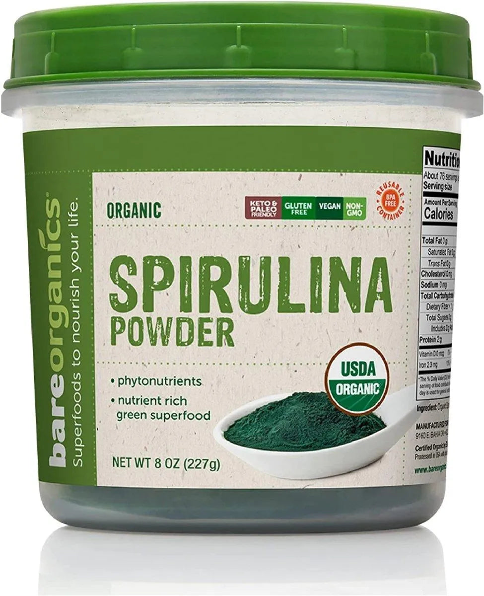 BAREORGANICS - BareOrganics USDA Organic Raw Spirulina Powder 227Gr. - The Red Vitamin MX - Suplementos Alimenticios - {{ shop.shopifyCountryName }}