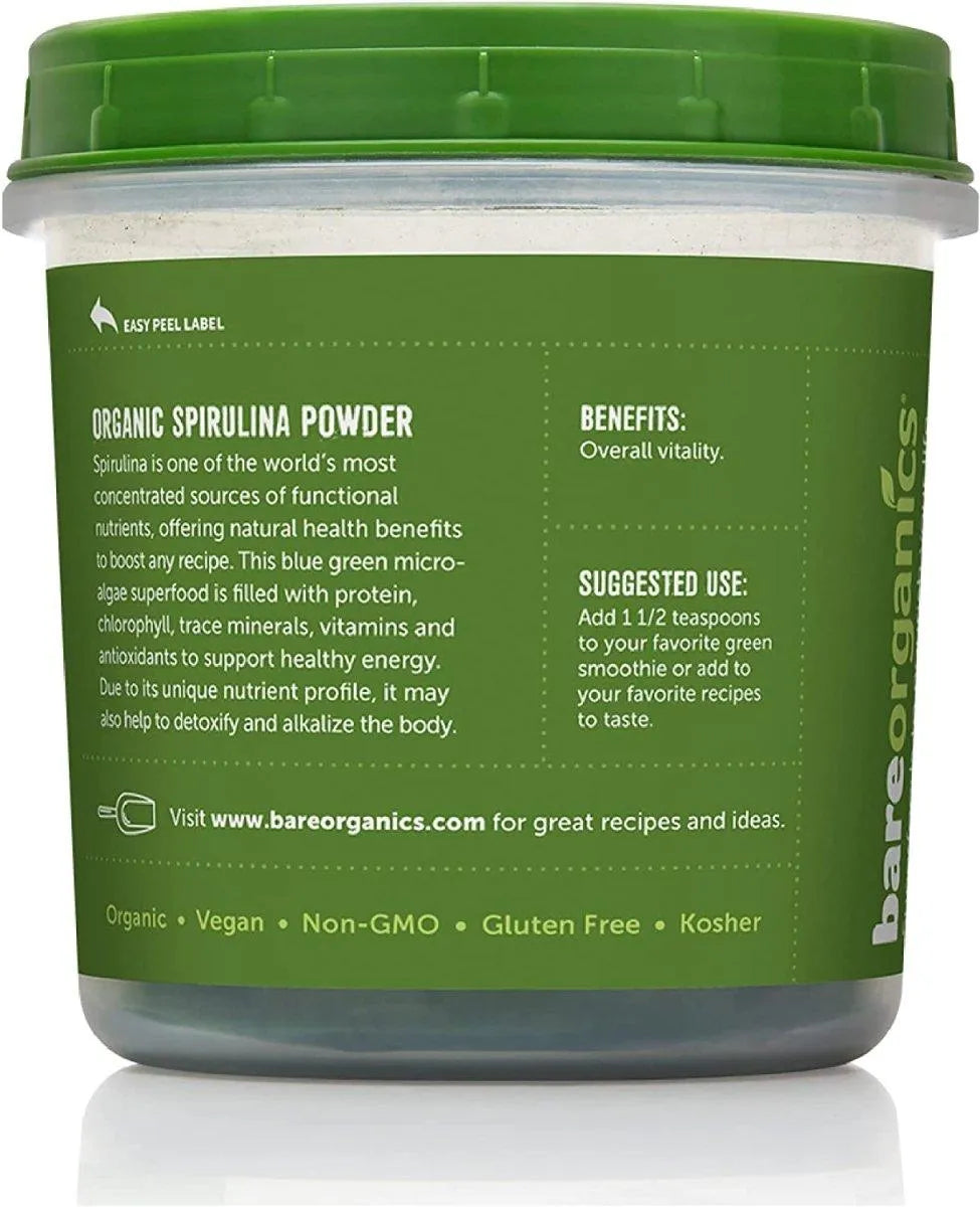 BAREORGANICS - BareOrganics USDA Organic Raw Spirulina Powder 227Gr. - The Red Vitamin MX - Suplementos Alimenticios - {{ shop.shopifyCountryName }}