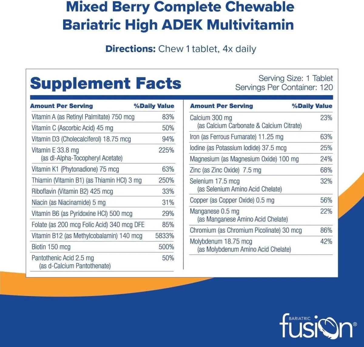 BARIATRIC FUSION - Bariatric Fusion Chewable Multivitamin with High ADEK Vitamins 120 Tabletas Masticables - The Red Vitamin MX - Suplementos Alimenticios - {{ shop.shopifyCountryName }}