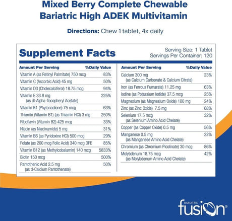 BARIATRIC FUSION - Bariatric Fusion Chewable Multivitamin with High ADEK Vitamins 120 Tabletas Masticables - The Red Vitamin MX - Suplementos Alimenticios - {{ shop.shopifyCountryName }}