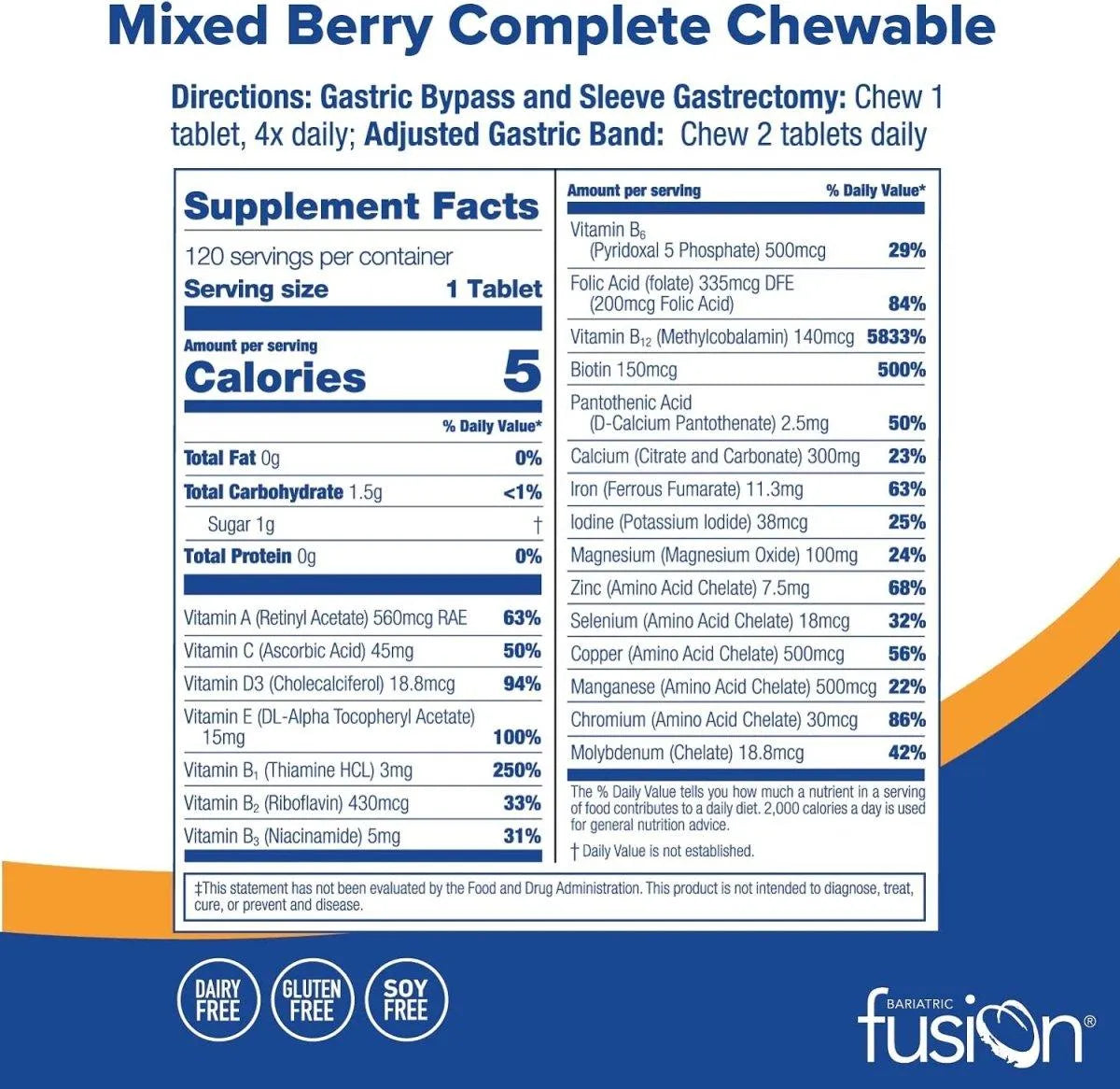 BARIATRIC FUSION - Bariatric Fusion Mixed Berry Complete Multivitamin with Iron 120 Tabletas Masticables - The Red Vitamin MX - Suplementos Alimenticios - {{ shop.shopifyCountryName }}