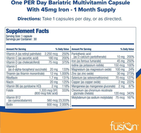 BARIATRIC FUSION - Bariatric Fusion One Per Day Multivitamin with Iron 30 Capsulas - The Red Vitamin MX - Suplementos Alimenticios - {{ shop.shopifyCountryName }}