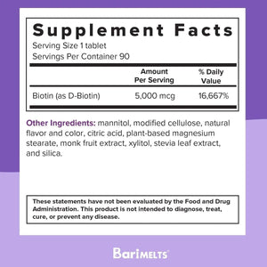 BARIMELTS - BariMelts Biotin 5000mcg 90 Tabletas - The Red Vitamin MX - Suplementos Alimenticios - {{ shop.shopifyCountryName }}