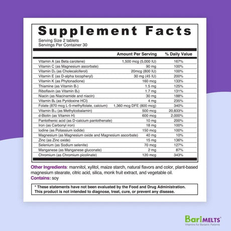 BARIMELTS - BariMelts Multivitamin with Iron 60 Tabletas - The Red Vitamin MX - Suplementos Alimenticios - {{ shop.shopifyCountryName }}