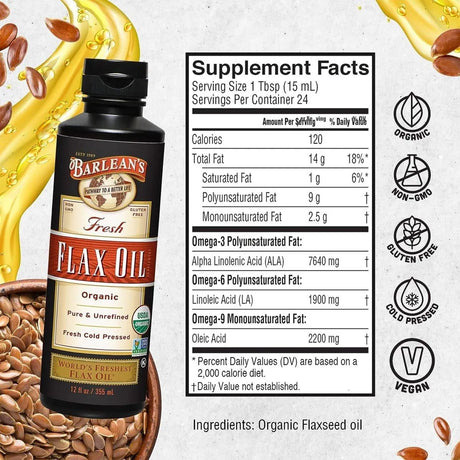 BARLEAN´S - Barlean's Organic Flaxseed Oil 355Ml. - The Red Vitamin MX - Suplementos Alimenticios - {{ shop.shopifyCountryName }}