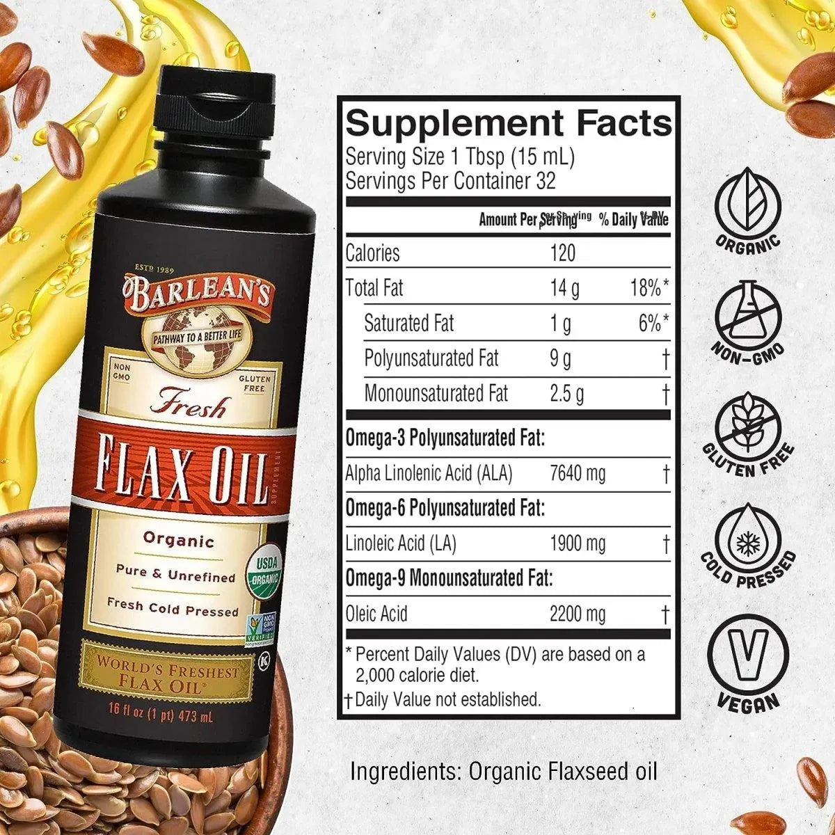 BARLEAN´S - Barlean's Organic Flaxseed Oil 473Ml. - The Red Vitamin MX - Suplementos Alimenticios - {{ shop.shopifyCountryName }}