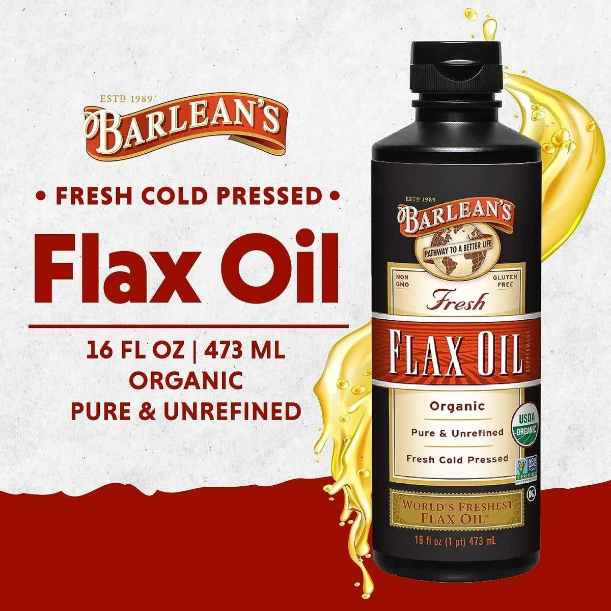 BARLEAN´S - Barlean's Organic Flaxseed Oil 473Ml. - The Red Vitamin MX - Suplementos Alimenticios - {{ shop.shopifyCountryName }}