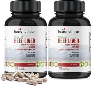 BASIC NUTRITION - Basic Nutrition Pasture Raised Grass Fed Grass Finished Beef Liver 3000Mg. 120 Capsulas 2 Pack - The Red Vitamin MX - Suplementos Alimenticios - {{ shop.shopifyCountryName }}