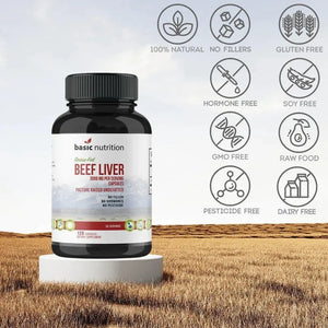 BASIC NUTRITION - Basic Nutrition Pasture Raised Grass Fed Grass Finished Beef Liver 3000Mg. 120 Capsulas 2 Pack - The Red Vitamin MX - Suplementos Alimenticios - {{ shop.shopifyCountryName }}