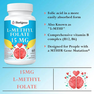 BASIGANO - Basigano 15Mg. L Methylfolate (5-MTHF) 60 Capsulas 2 Pack - The Red Vitamin MX - Suplementos Alimenticios - {{ shop.shopifyCountryName }}