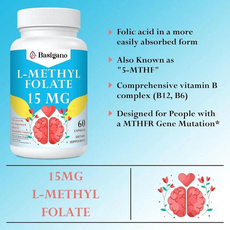 BASIGANO - Basigano 15Mg. L Methylfolate (5-MTHF) 60 Capsulas 2 Pack - The Red Vitamin MX - Suplementos Alimenticios - {{ shop.shopifyCountryName }}