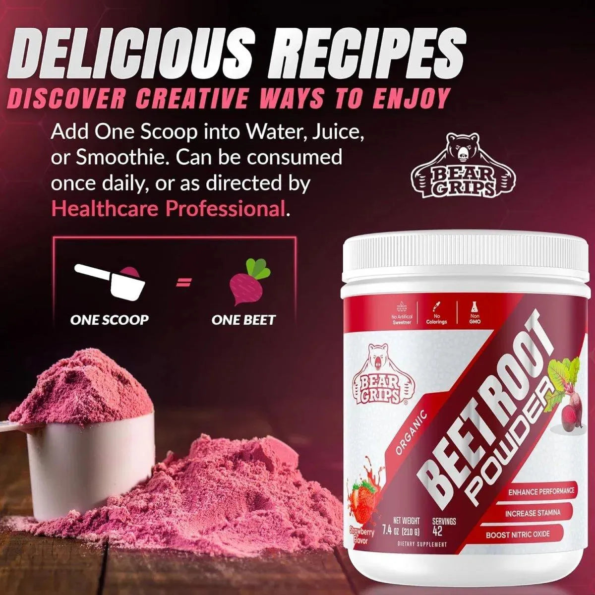 BEAR GRIPS - Bear Grips Organic Beet Root Powder 210Gr. - The Red Vitamin MX - Suplementos Alimenticios - {{ shop.shopifyCountryName }}