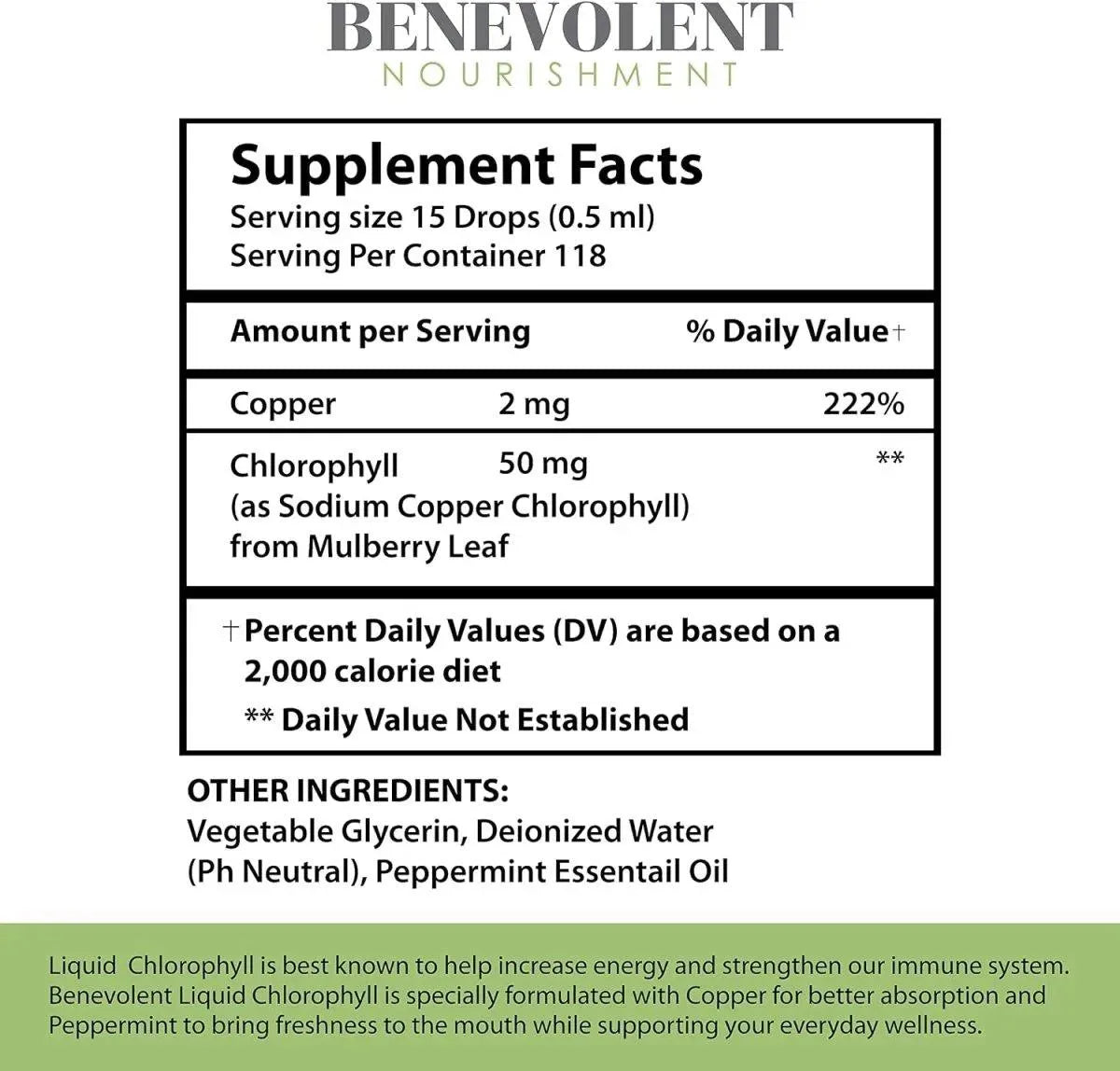 BENEVOLENT NOURISHMENT - Benevolent Chlorophyll Liquid Drops 59Ml. - The Red Vitamin MX - Suplementos Alimenticios - {{ shop.shopifyCountryName }}