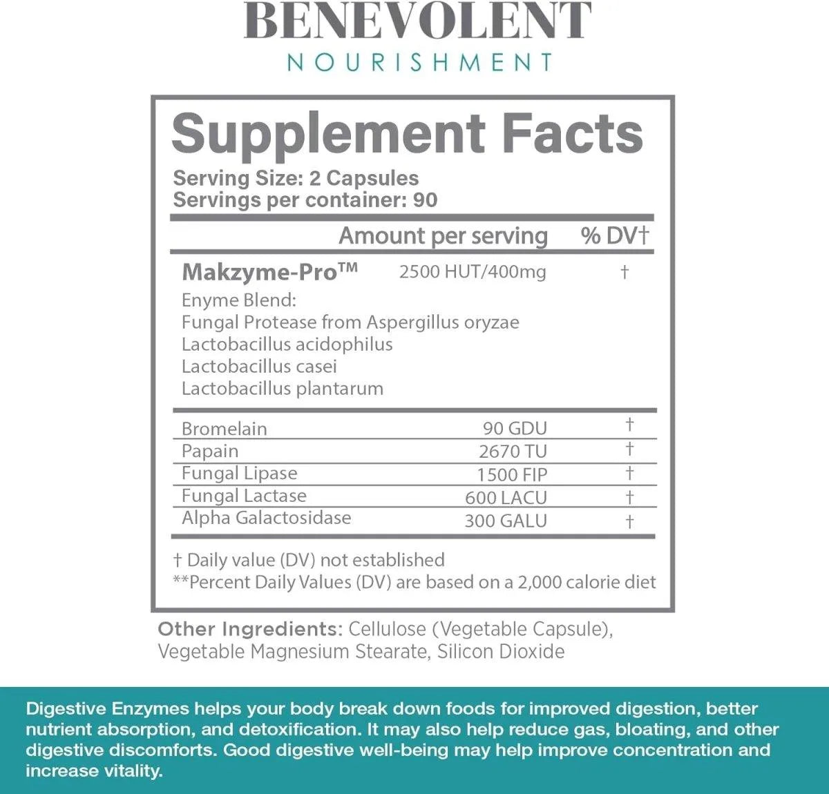 BENEVOLENT NOURISHMENT - Benevolent High Fiber Digestive Enzymes 180 Capsulas - The Red Vitamin MX - Suplementos Alimenticios - {{ shop.shopifyCountryName }}