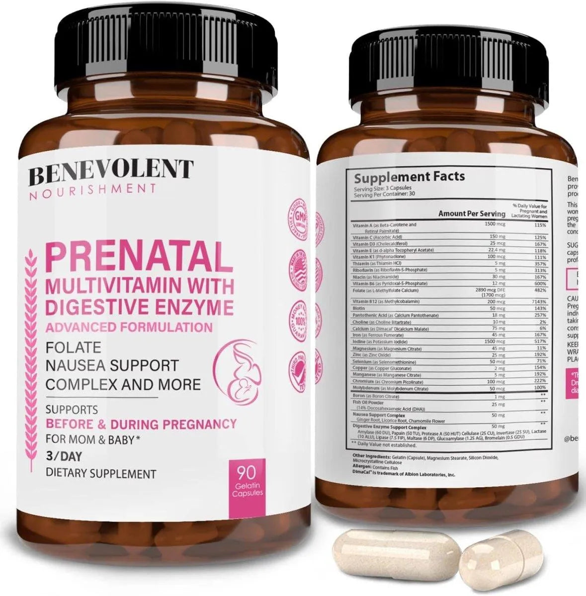 BENEVOLENT NOURISHMENT - Benevolent Nourishment Prenatal Vitamins with DHA and Folate 90 Capsulas - The Red Vitamin MX - Suplementos Alimenticios - {{ shop.shopifyCountryName }}