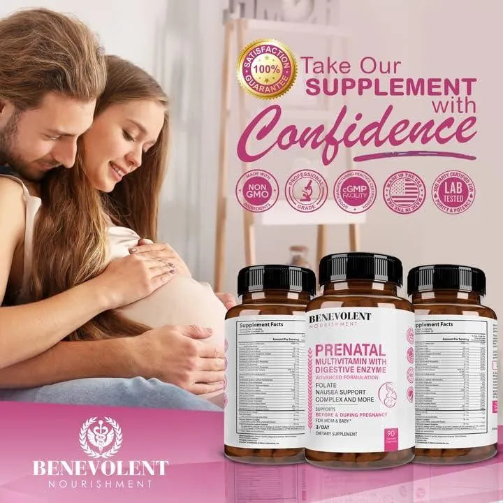 BENEVOLENT NOURISHMENT - Benevolent Nourishment Prenatal Vitamins with DHA and Folate 90 Capsulas - The Red Vitamin MX - Suplementos Alimenticios - {{ shop.shopifyCountryName }}