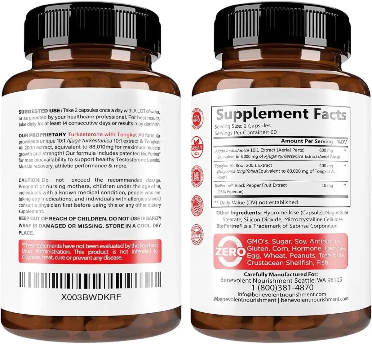 BENEVOLENT NOURISHMENT - Benevolent Nourishment Turkesterone 8,000Mg. Tongkat ali 80,000Mg. BioPerine 120 Capsulas - The Red Vitamin MX - Suplementos Alimenticios - {{ shop.shopifyCountryName }}