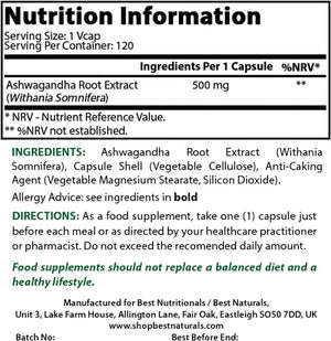 BEST NATURALS - Best Naturals Ashwagandha 500Mg. 120 Capsulas - The Red Vitamin MX - Suplementos Alimenticios - {{ shop.shopifyCountryName }}