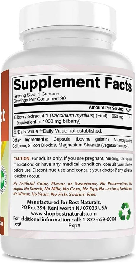 BEST NATURALS - Best Naturals Bilberry Extract 1000Mg. 90 Capsulas - The Red Vitamin MX - Suplementos Alimenticios - {{ shop.shopifyCountryName }}