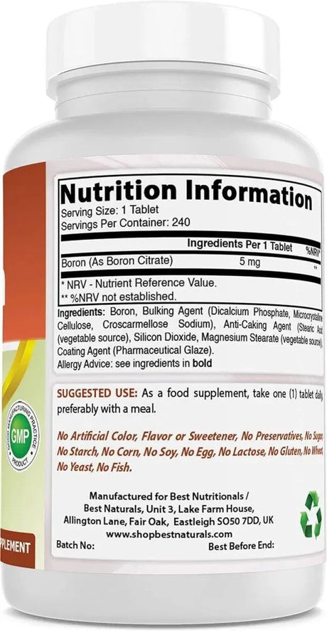 BEST NATURALS - Best Naturals Boron 5Mg. 240 Tabletas - The Red Vitamin MX - Suplementos Alimenticios - {{ shop.shopifyCountryName }}