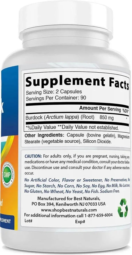BEST NATURALS - Best Naturals Burdock root 425Mg. 180 Capsulas - The Red Vitamin MX - Suplementos Alimenticios - {{ shop.shopifyCountryName }}