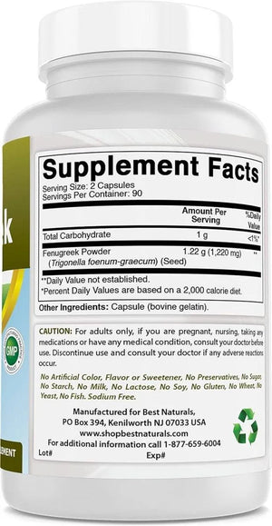 BEST NATURALS - Best Naturals Fenugreek Seed 610Mg. 180 Capsulas - The Red Vitamin MX - Suplementos Alimenticios - {{ shop.shopifyCountryName }}