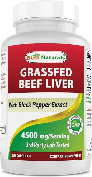 BEST NATURALS - Best Naturals Grass Fed Beef Liver 4500Mg. 250 Capsulas - The Red Vitamin MX - Suplementos Alimenticios - {{ shop.shopifyCountryName }}