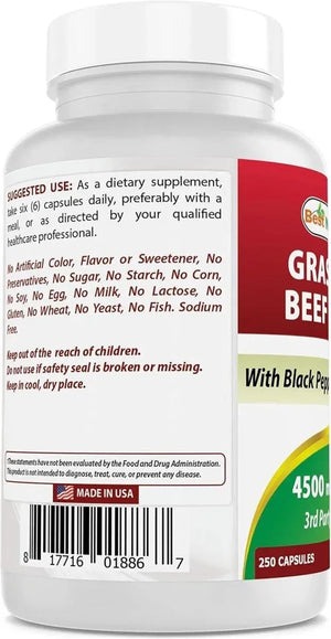 BEST NATURALS - Best Naturals Grass Fed Beef Liver 4500Mg. 250 Capsulas - The Red Vitamin MX - Suplementos Alimenticios - {{ shop.shopifyCountryName }}