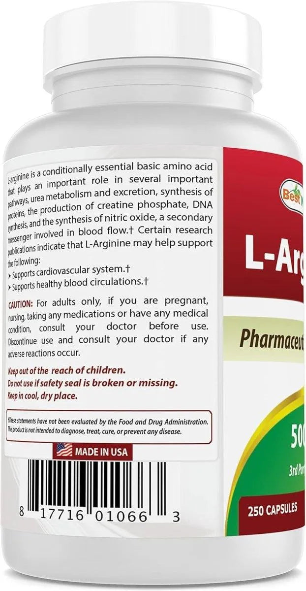 BEST NATURALS - Best Naturals L-Arginine 500Mg. 250 Capsulas 3 Pack - The Red Vitamin MX - Suplementos Alimenticios - {{ shop.shopifyCountryName }}