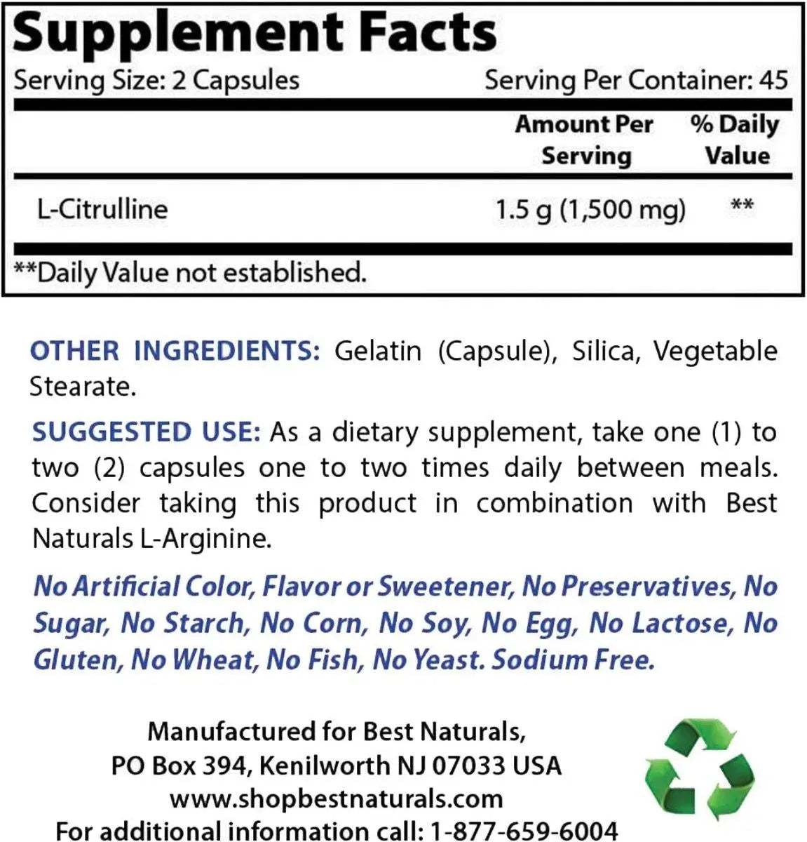 BEST NATURALS - Best Naturals L-Citrulline 1500Mg. 90 Capsulas - The Red Vitamin MX - Suplementos Alimenticios - {{ shop.shopifyCountryName }}