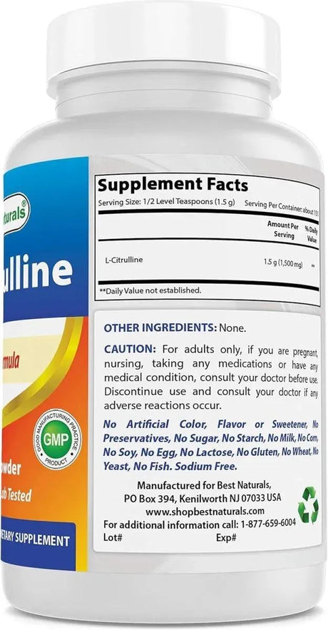 BEST NATURALS - Best Naturals L-Citrulline Powder 227Gr. - The Red Vitamin MX - Suplementos Alimenticios - {{ shop.shopifyCountryName }}