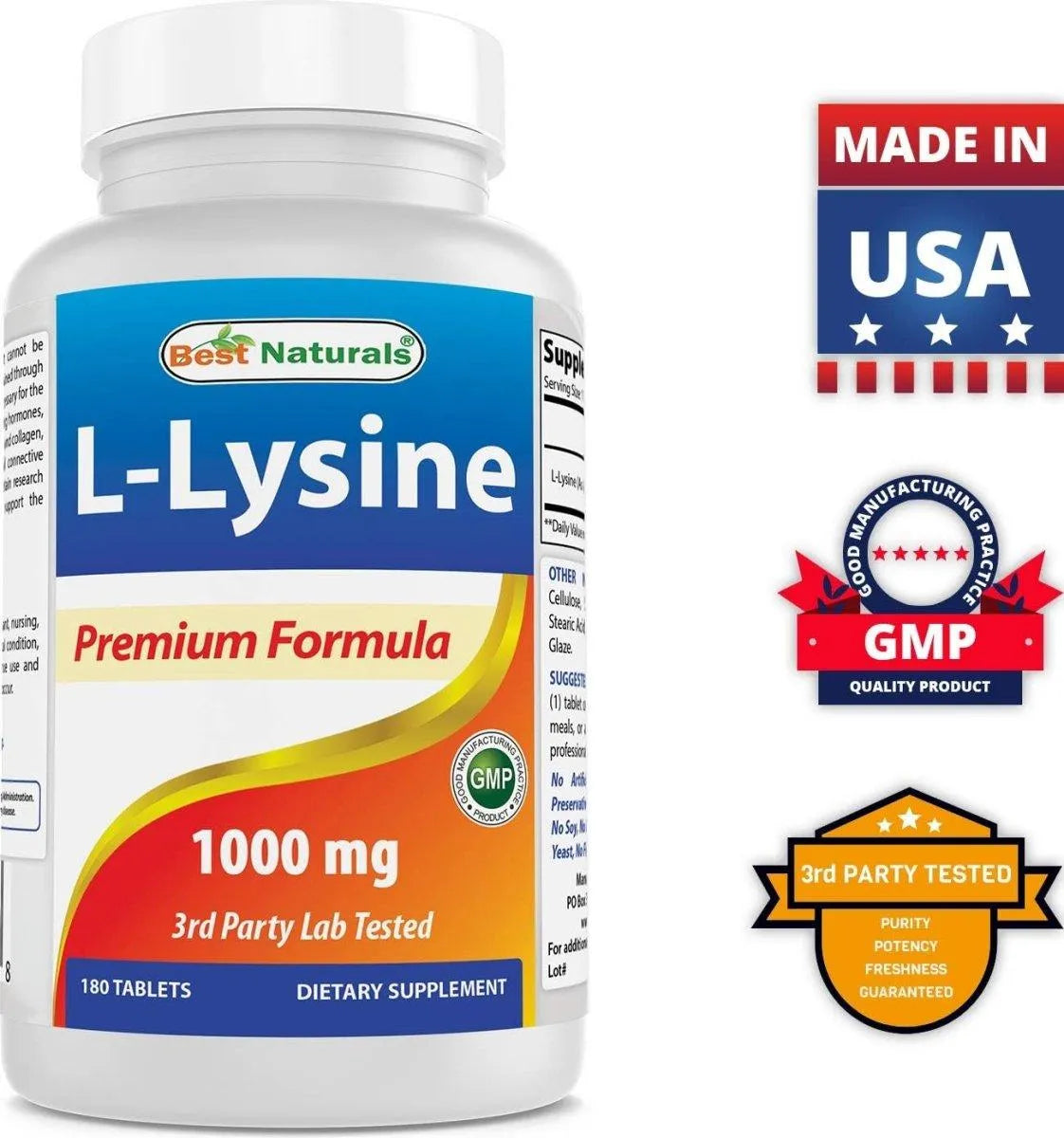 BEST NATURALS - Best Naturals L-Lysine 1000Mg. 180 Tabletas - The Red Vitamin MX - Suplementos Alimenticios - {{ shop.shopifyCountryName }}