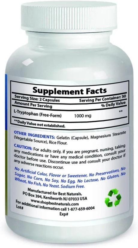 BEST NATURALS - Best Naturals L-Tryptophan 500Mg. 60 Capsulas - The Red Vitamin MX - Suplementos Alimenticios - {{ shop.shopifyCountryName }}