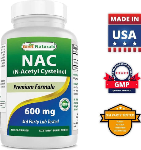 BEST NATURALS - Best Naturals NAC N-Acetyl-Cysteine 600Mg. 250 Capsulas - The Red Vitamin MX - Suplementos Alimenticios - {{ shop.shopifyCountryName }}
