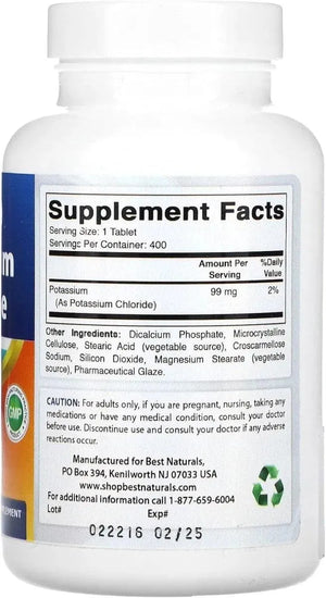 BEST NATURALS - Best Naturals Potassium Chloride 99Mg. 400 Tabletas - The Red Vitamin MX - Suplementos Alimenticios - {{ shop.shopifyCountryName }}