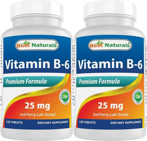 BEST NATURALS - Best Naturals Vitamin B6 25Mg. 120 Tabletas 2 Pack - The Red Vitamin MX - Suplementos Alimenticios - {{ shop.shopifyCountryName }}