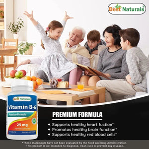 BEST NATURALS - Best Naturals Vitamin B6 25Mg. 120 Tabletas 2 Pack - The Red Vitamin MX - Suplementos Alimenticios - {{ shop.shopifyCountryName }}