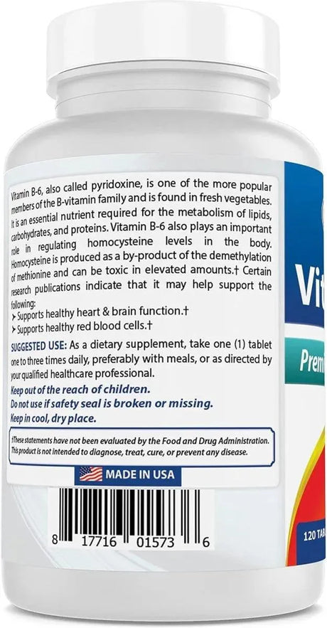 BEST NATURALS - Best Naturals Vitamin B6 25Mg. 120 Tabletas 3 Pack - The Red Vitamin MX - Suplementos Alimenticios - {{ shop.shopifyCountryName }}