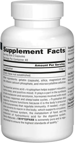 BEST NATURALS - Source Naturals L-Tryptophan 500Mg. 120 Capsulas - The Red Vitamin MX - Suplementos Alimenticios - {{ shop.shopifyCountryName }}