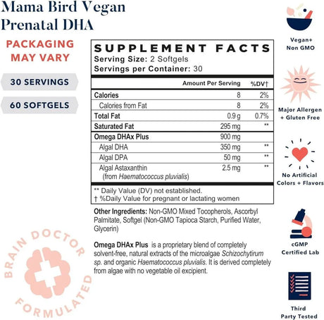 BEST NEST WELLNESS - Best Nest Wellness Mama Bird Vegan Prenatal DHA Vitamin 60 Capsulas Blandas - The Red Vitamin MX - Suplementos Alimenticios - {{ shop.shopifyCountryName }}