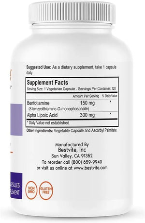 BESTVITE - BESTVITE Benfotiamine 150Mg. Alpha Lipoic Acid 300Mg. 120 Capsulas - The Red Vitamin MX - Suplementos Alimenticios - {{ shop.shopifyCountryName }}