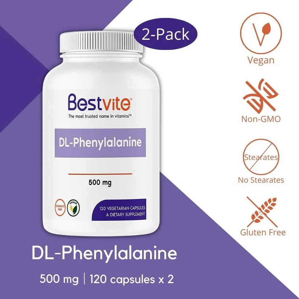 BESTVITE - BESTVITE DL-Phenylalanine 500Mg. 120 Capsulas 2 Pack - The Red Vitamin MX - Suplementos Alimenticios - {{ shop.shopifyCountryName }}