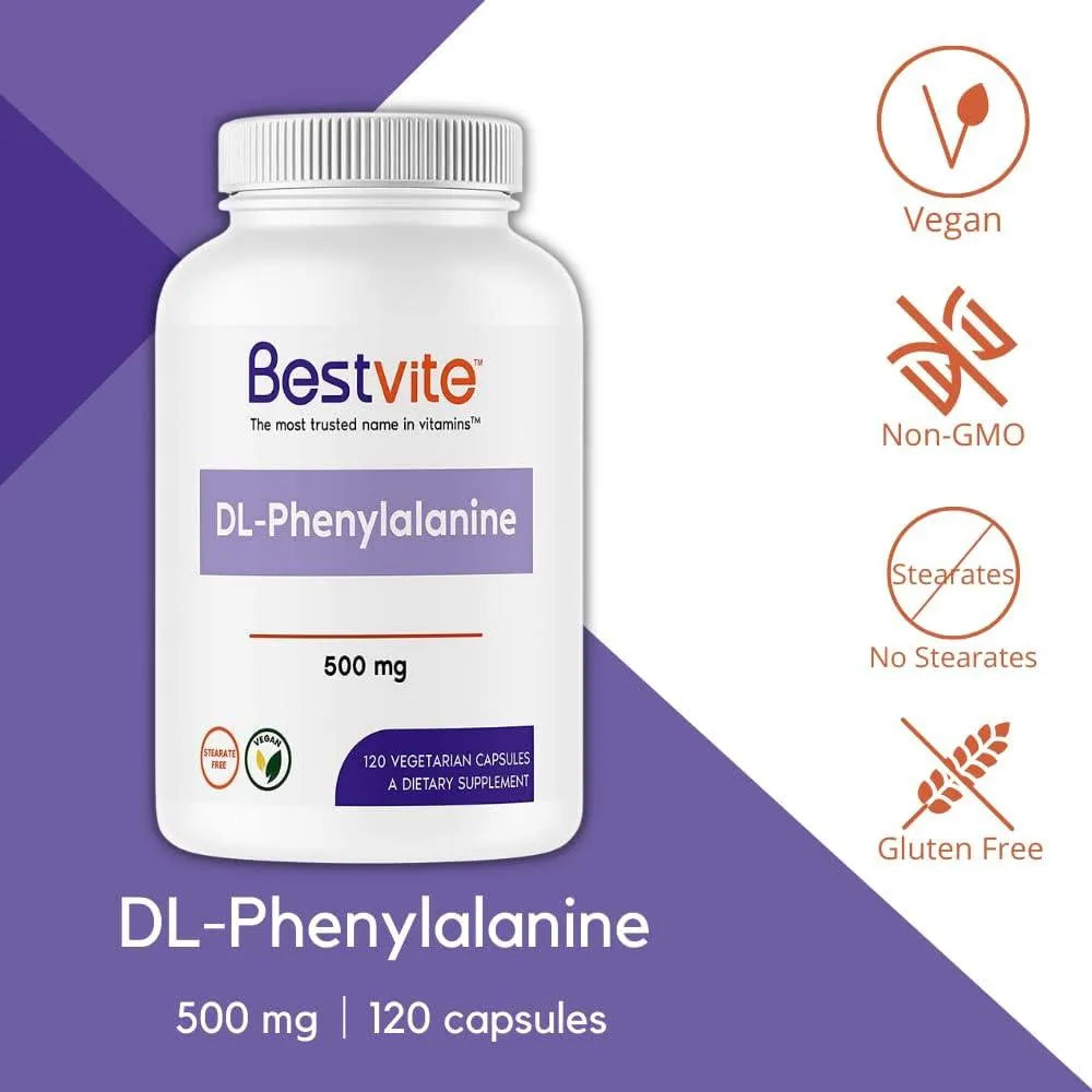 BESTVITE - BESTVITE DL-Phenylalanine 500Mg. 120 Capsulas - The Red Vitamin MX - Suplementos Alimenticios - {{ shop.shopifyCountryName }}