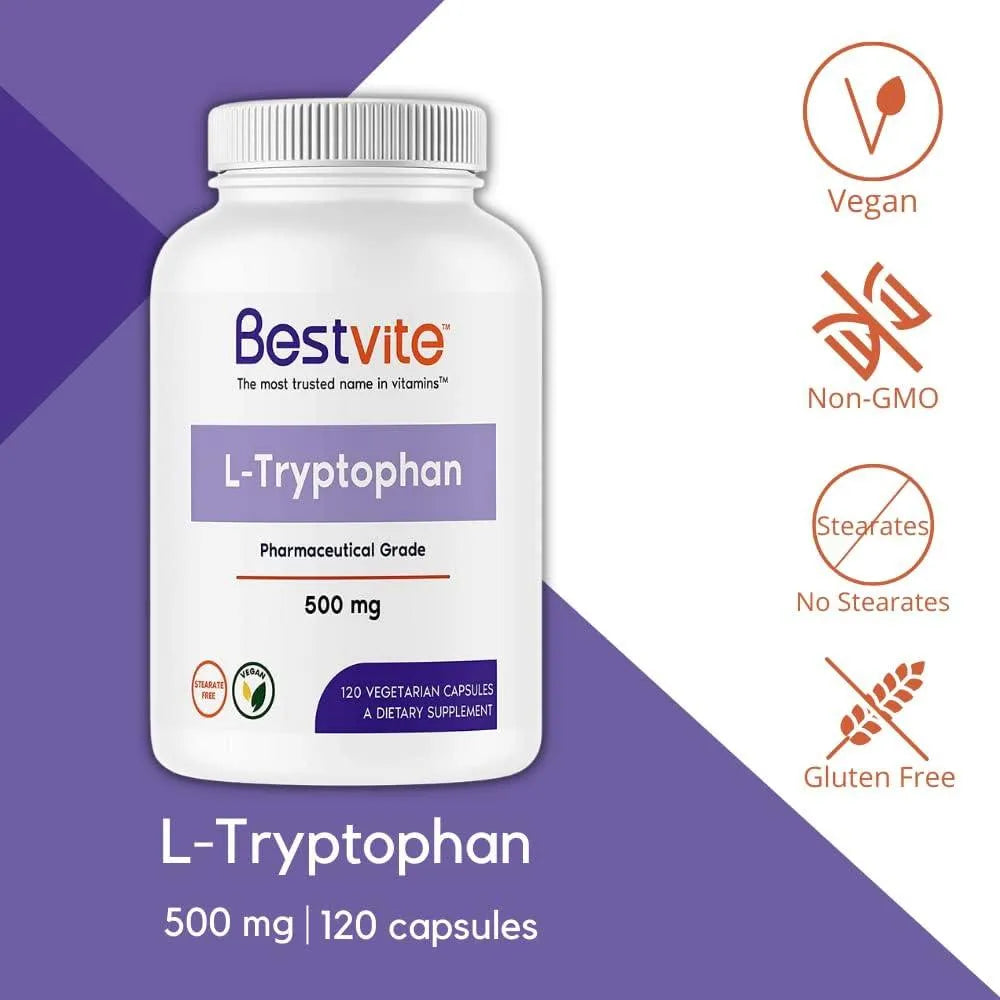 BESTVITE - BESTVITE L-Tryptophan 500Mg. 120 Capsulas - The Red Vitamin MX - Suplementos Alimenticios - {{ shop.shopifyCountryName }}