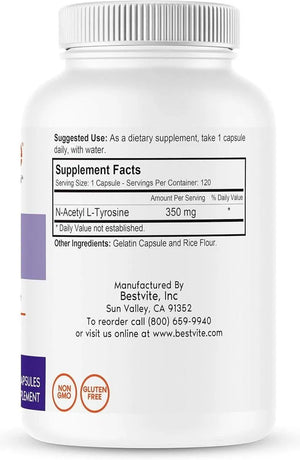 BESTVITE - BESTVITE N-Acetyl L-Tyrosine 350Mg. 120 Capsulas 2 Pack - The Red Vitamin MX - Suplementos Alimenticios - {{ shop.shopifyCountryName }}