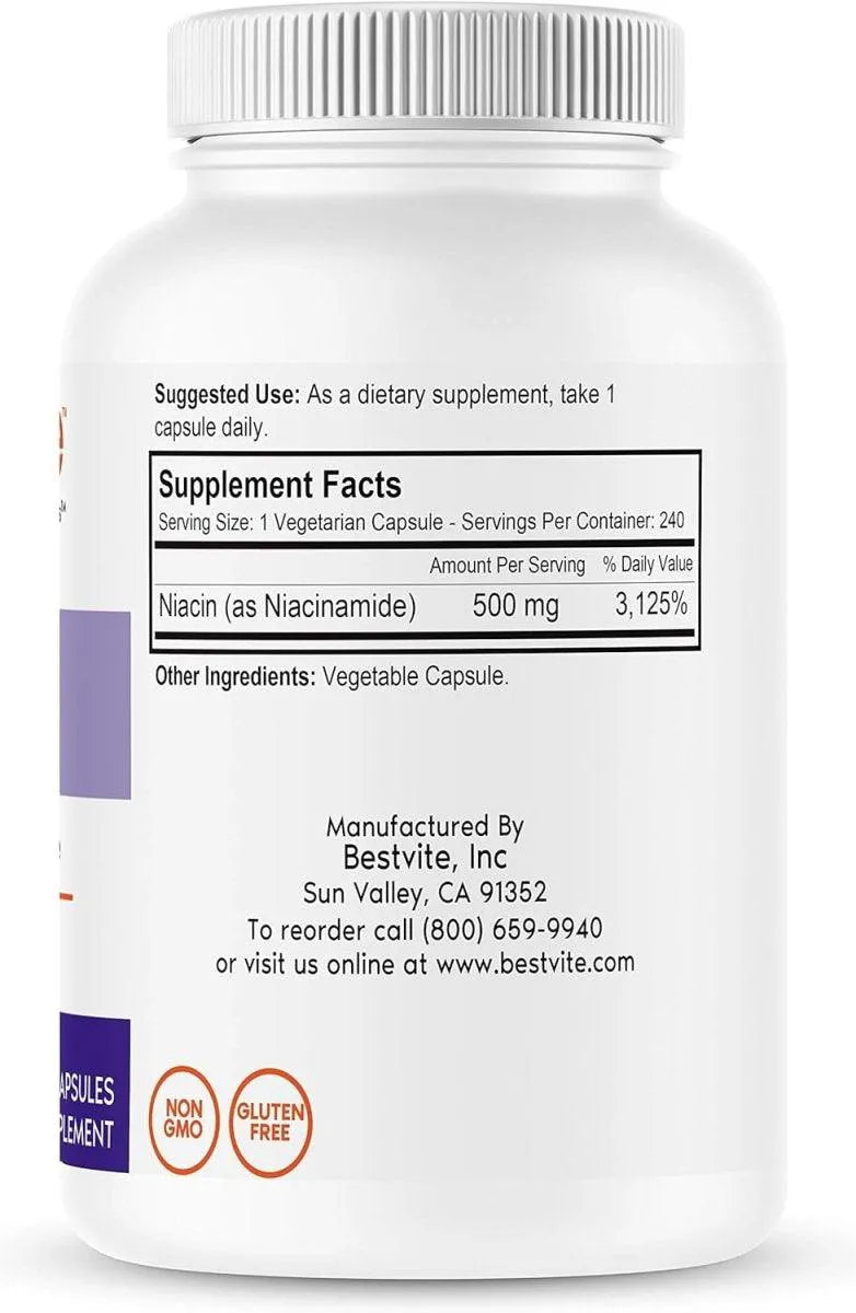 BESTVITE - BESTVITE Niacinamide 500Mg. 240 Capsulas - The Red Vitamin MX - Suplementos Alimenticios - {{ shop.shopifyCountryName }}