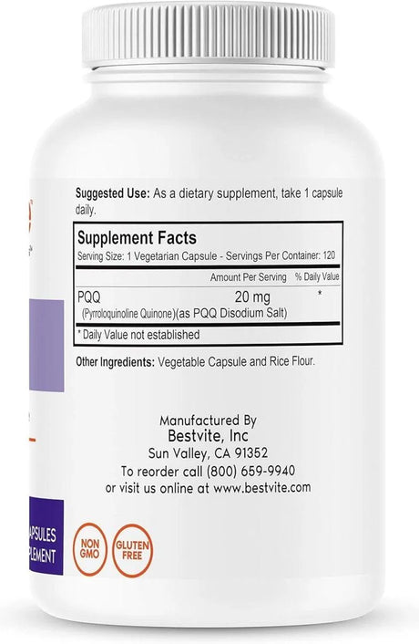 BESTVITE - Bestvite PQQ 20Mg. 120 Capsulas - The Red Vitamin MX - Suplementos Alimenticios - {{ shop.shopifyCountryName }}