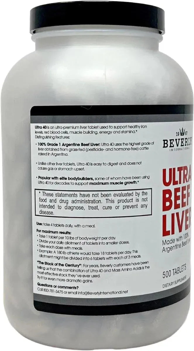 BEVERLY INTERNATIONAL - Beverly International Ultra 40 Grass Fed Desiccated Beef Liver 500 Tabletas - The Red Vitamin MX - Suplementos Alimenticios - {{ shop.shopifyCountryName }}